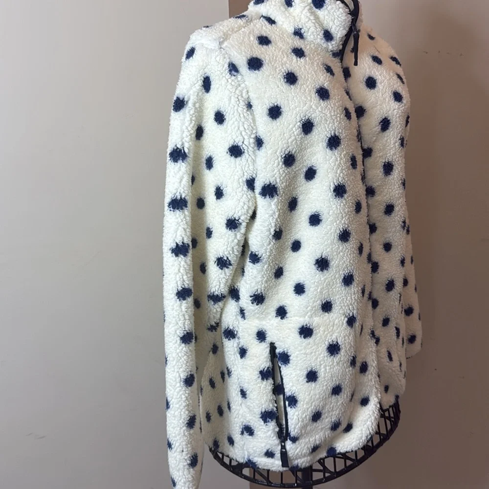 T by Talbots White with Blue Polka Dots Cozy Zippered Jacket - Picture 3 of 10